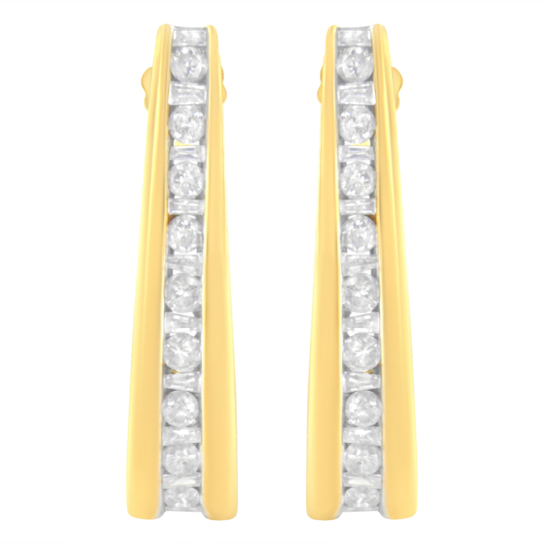 10K Yellow Gold 1 cttw Channel Set Diamond J-Hoop Earrings (H-I Clarity, I1-I2 Color)