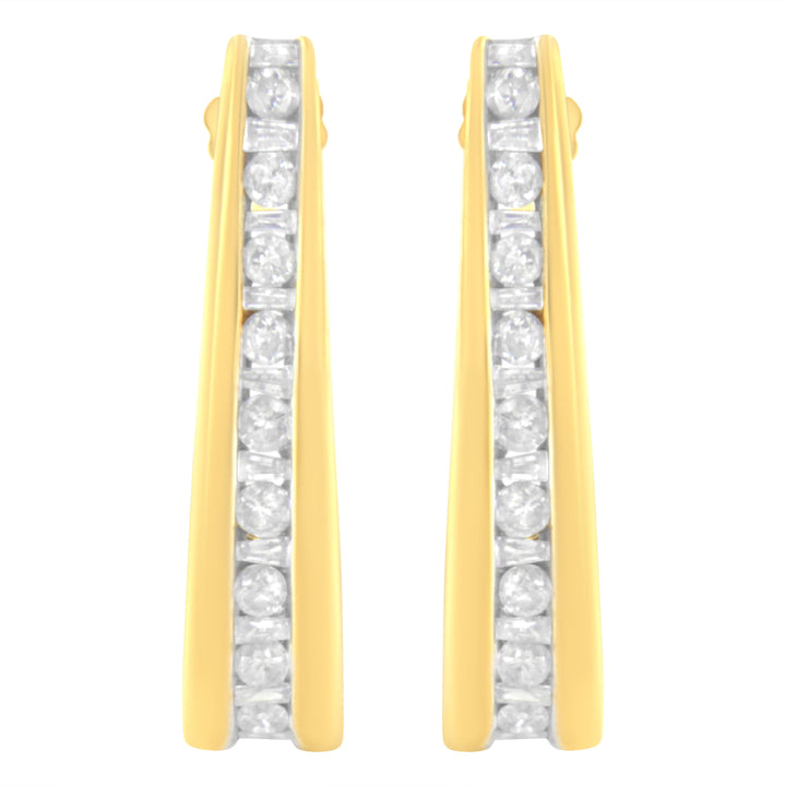 10K Yellow Gold 1 cttw Channel Set Diamond J-Hoop Earrings (H-I Clarity, I1-I2 Color)
