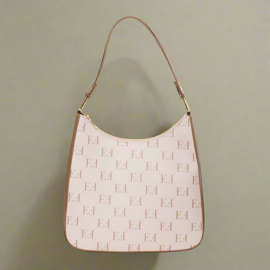 Beige handbag with a pattern on a white background
