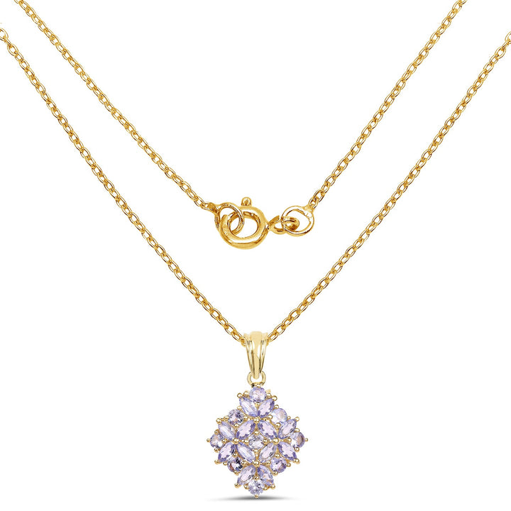14K Yellow Gold Plated 2.58 Carat Genuine Tanzanite .925 Sterling Silver Pendant