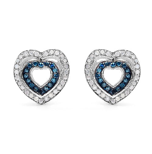 0.49 Carat Genuine Blue Diamond &amp; White Diamond .925 Sterling Silver Earrings