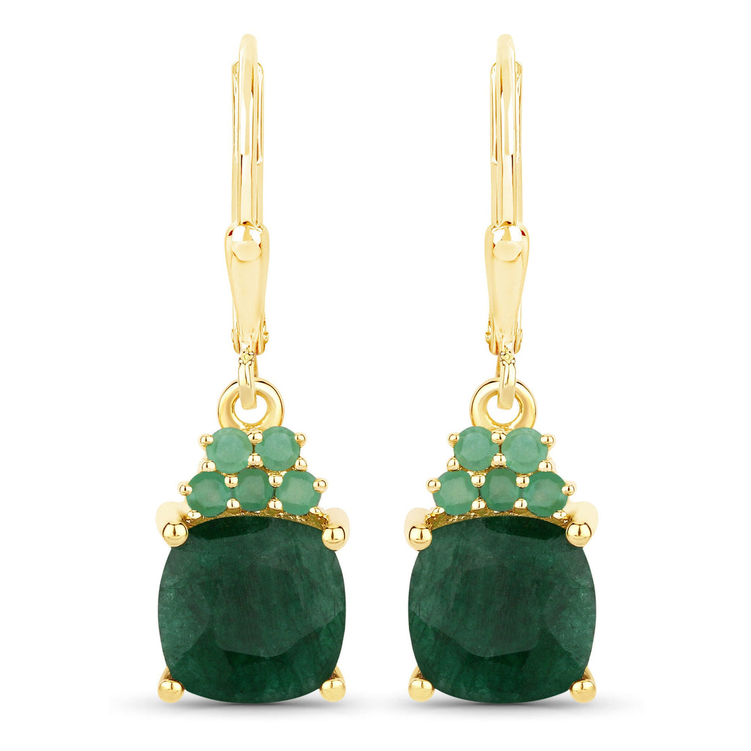 4.50 Carat Dyed Emerald and Emerald .925 Sterling Silver Earrings