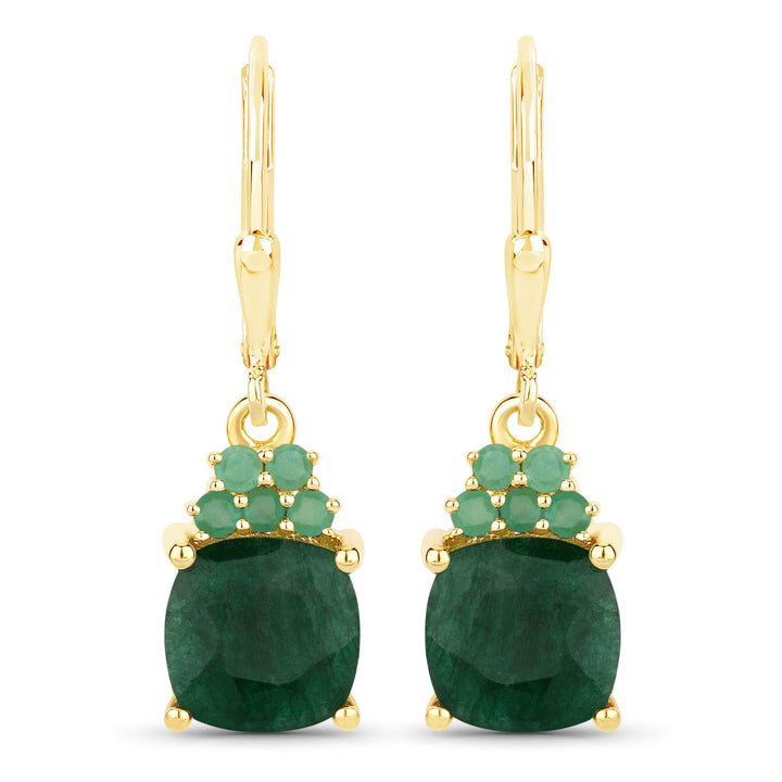 4.50 Carat Dyed Emerald and Emerald .925 Sterling Silver Earrings