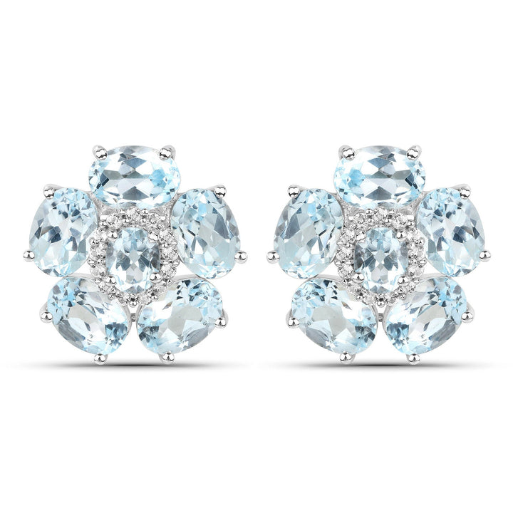 18K White Gold Plated 10.48 Carat Genuine Blue Topaz and White Topaz .925 Sterling Silver Earrings