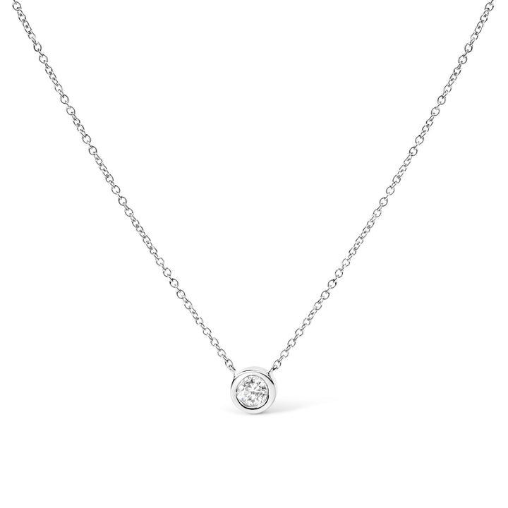 10K White Gold 1/10 Carat Round Brilliant-Cut Diamond Modern Bezel-Set Solitaire 16"-18" Pendant Necklace (H-I Color, SI2-I1 Clarity)