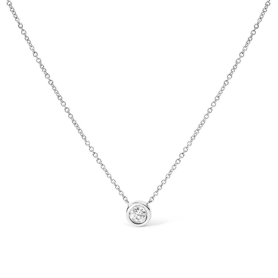 2 Micron 14K Rose Gold Plated Sterling Silver Bezel-Set Diamond Solitaire Pendant Necklace (1/3 cttw, H-I Color, I1-I2 Clarity)