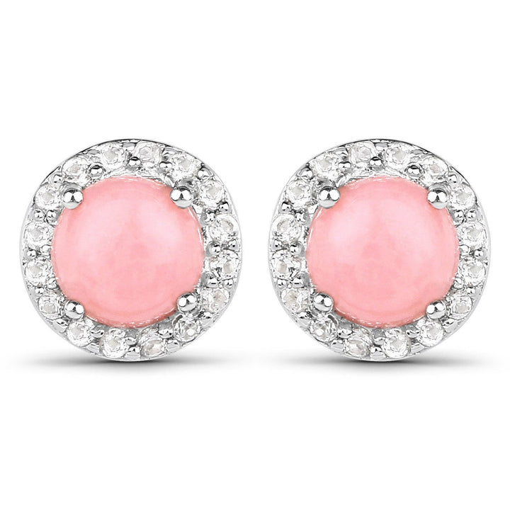 1.36 Carat Genuine Pink Opal and White Topaz .925 Sterling Silver Earrings