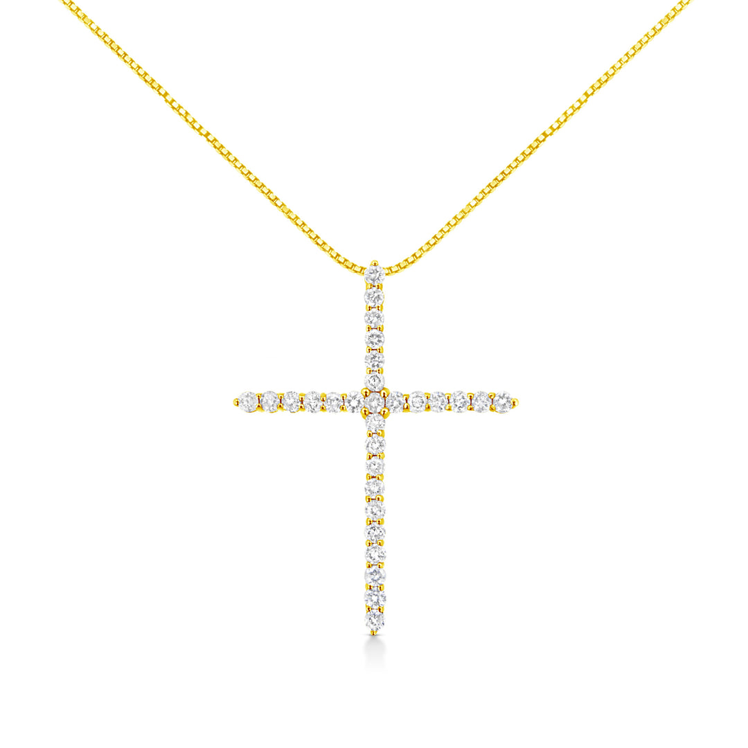 10K Yellow Gold 3.00 cttw Round-Cut Diamond Cross 18" Pendant Necklace (J-K Color, I1-I2 Clarity)