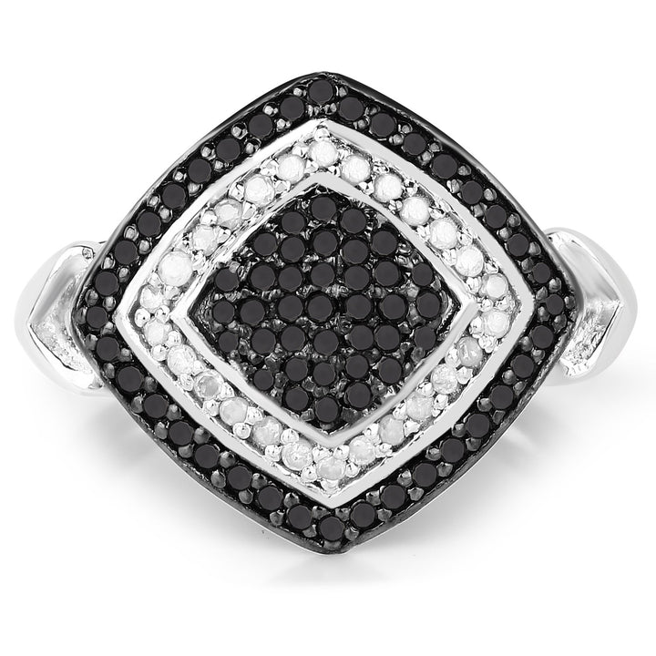 0.56 Carat Genuine White Diamond and Black Diamond .925 Sterling Silver Ring