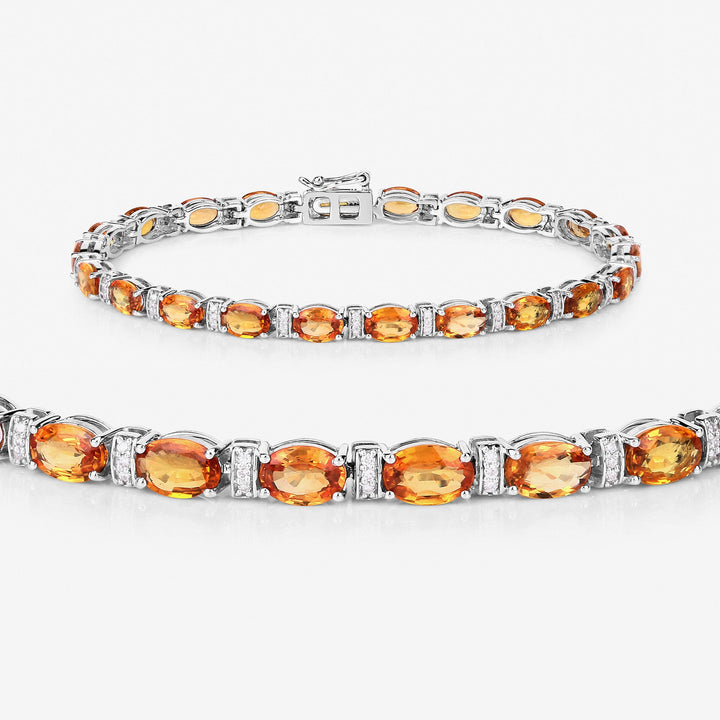 16.73 Carat Genuine Orange Sapphire and White Diamond 14K White Gold Bracelet