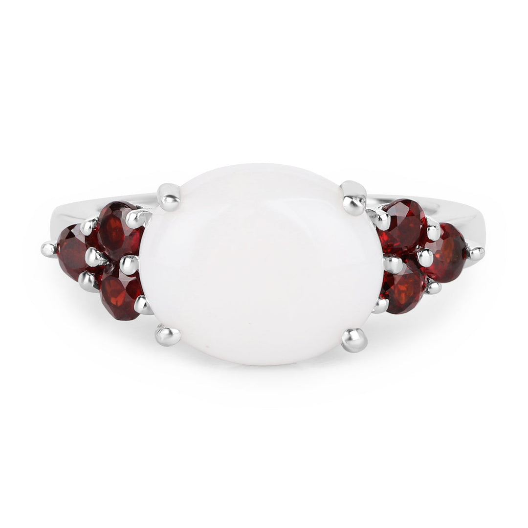 3.58 Carat Genuine Opal &amp; Garnet .925 Sterling Silver Ring
