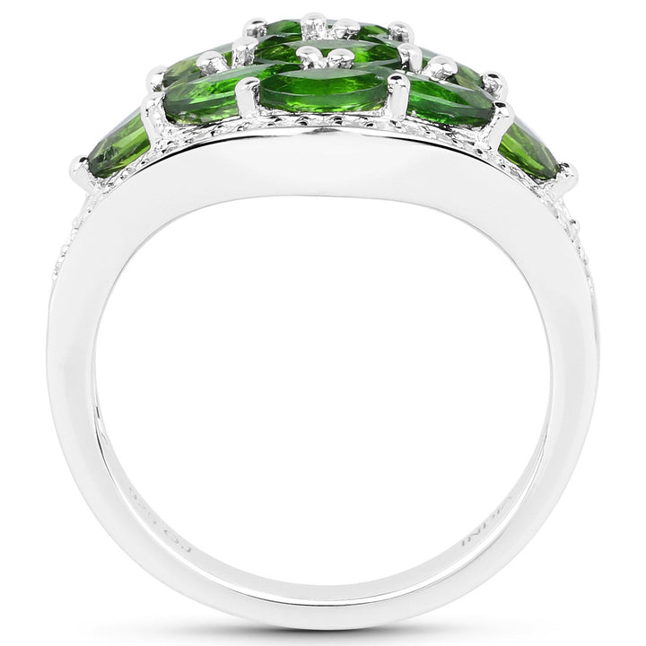 2.37 Carat Genuine Chrome Diopside and White Diamond .925 Sterling Silver Ring
