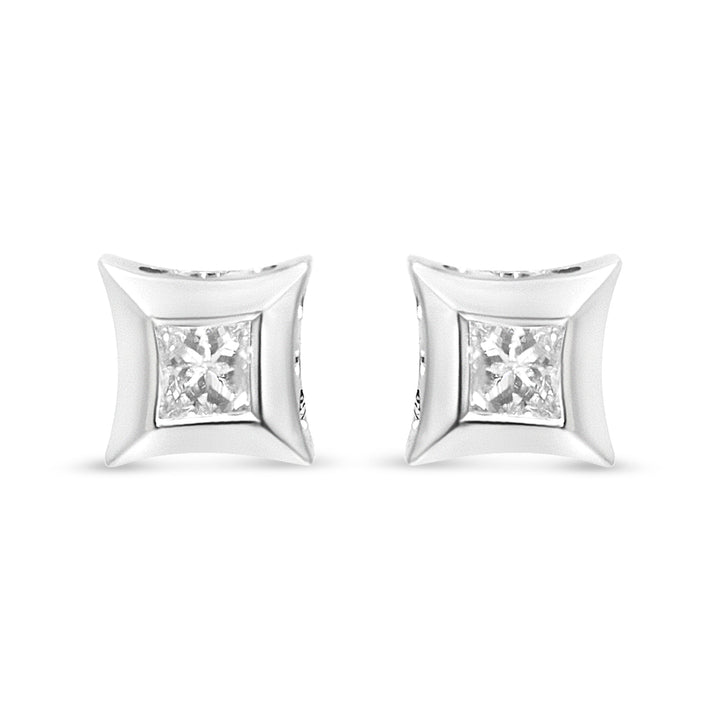10K White Gold 1/3 Cttw Invisible Set Style Princess-Cut Diamond Stud Earrings (H-I Color, SI2-I1 Clarity)