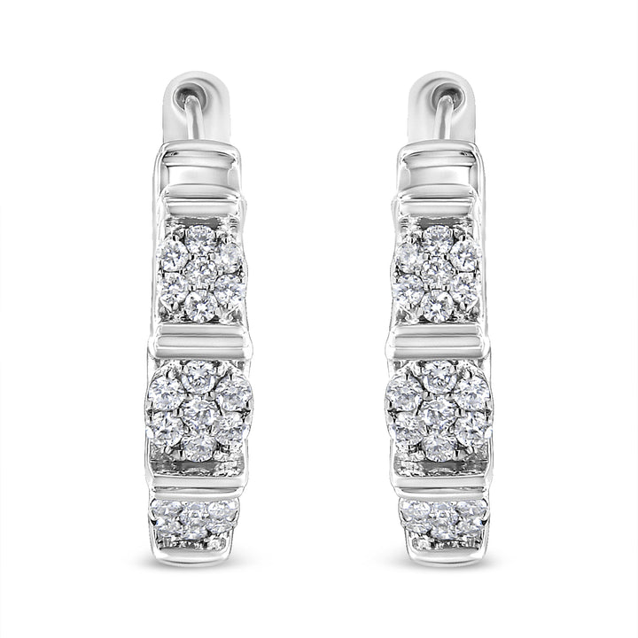 .925 Sterling Silver 1/2 Cttw Lab Grown Round Diamond Floral Cluster Hoop Earrings (F-G Color, SI1-SI2 Clarity)