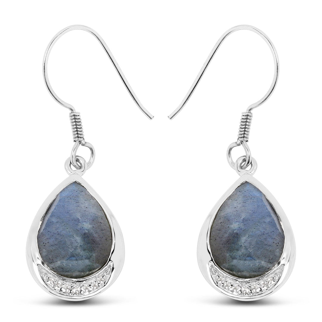 9.13 Carat Genuine Labradorite And White Topaz .925 Sterling Silver Earrings