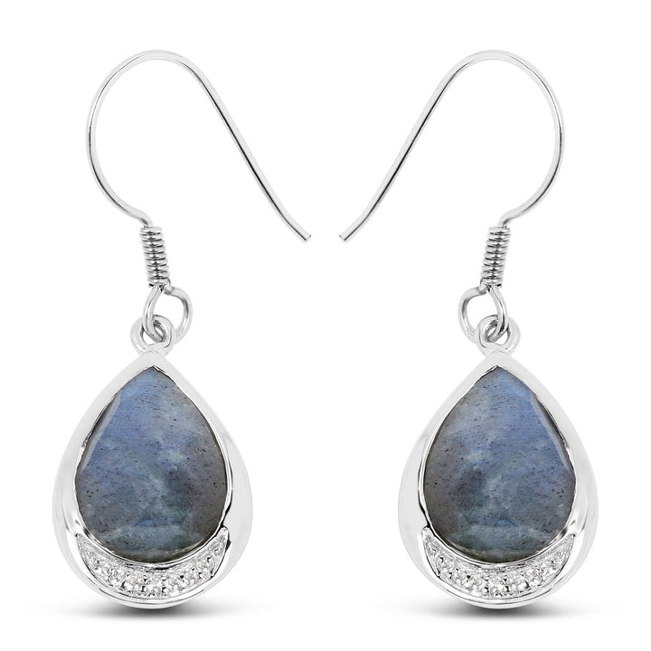 9.13 Carat Genuine Labradorite And White Topaz .925 Sterling Silver Earrings