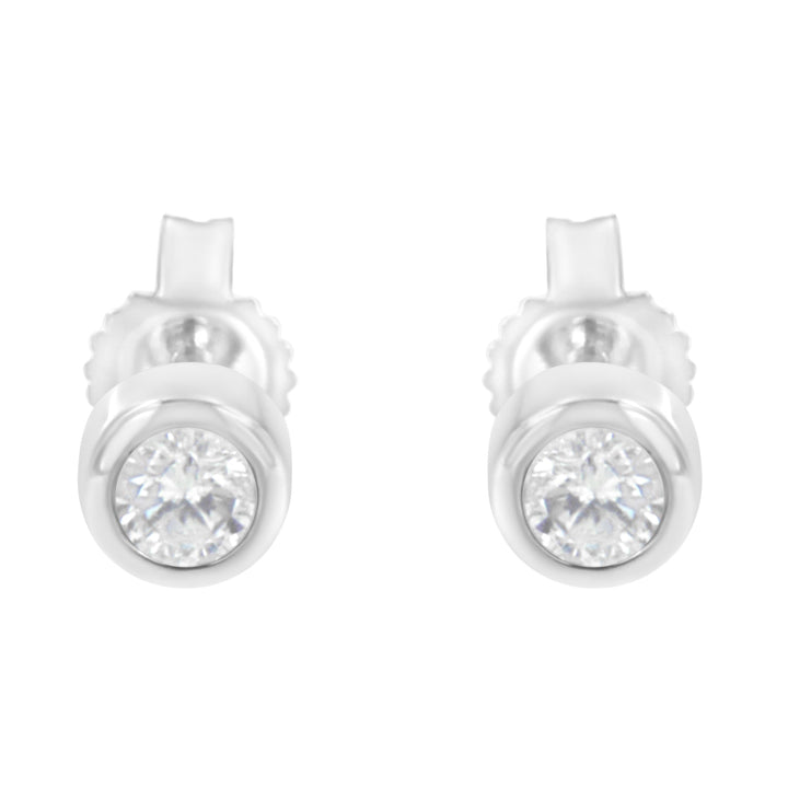 10K White Gold 1/5 Cttw Round Brilliant-Cut Near Colorless Diamond Bezel-Set Stud Earrings (H-I Color, I1-I2 Clarity)