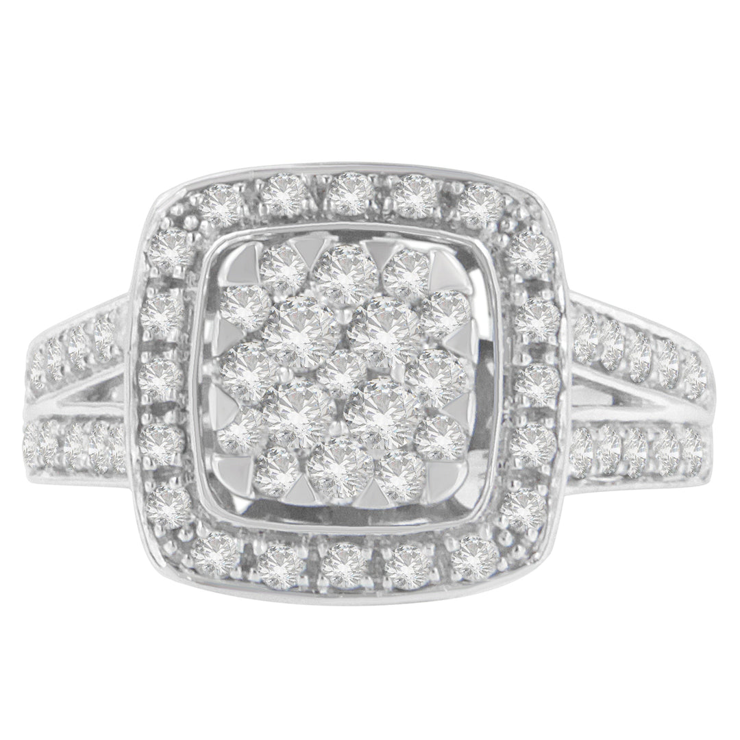 10K White Gold Diamond Cluster Ring (1 Cttw, H-I Color, SI2-I1 Clarity) - Size 6-1/2