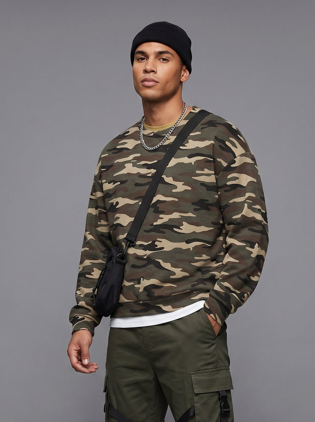 Camo Print Oversized Crewneck Sweatshirt