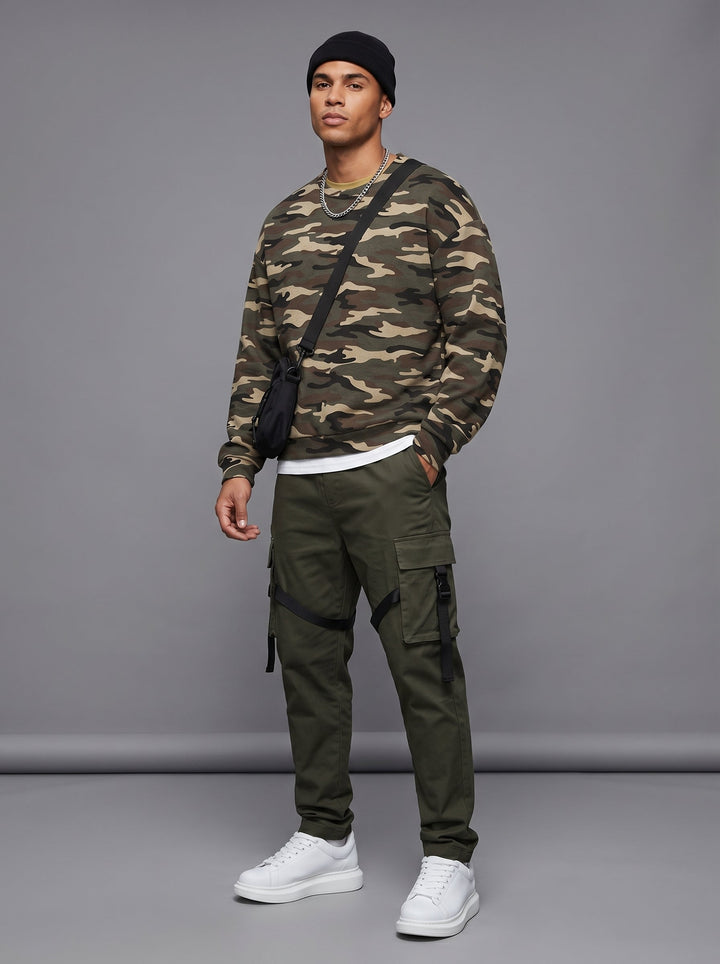 Camo Print Oversized Crewneck Sweatshirt