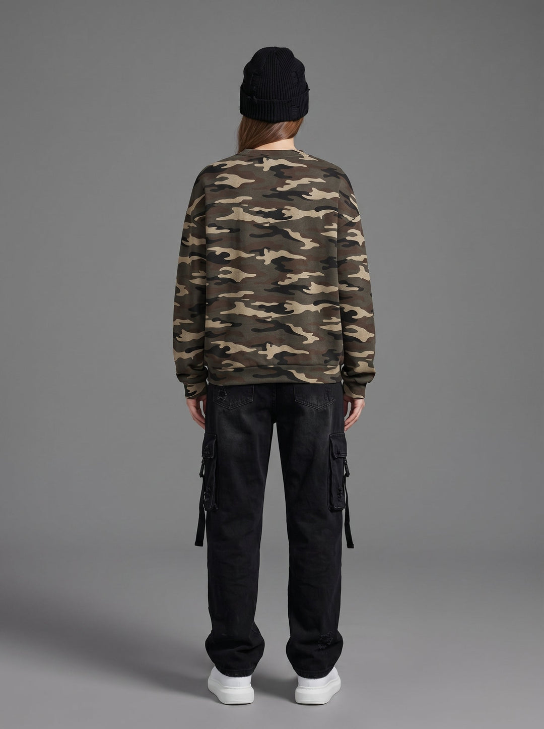 Camo Print Oversized Crewneck Sweatshirt