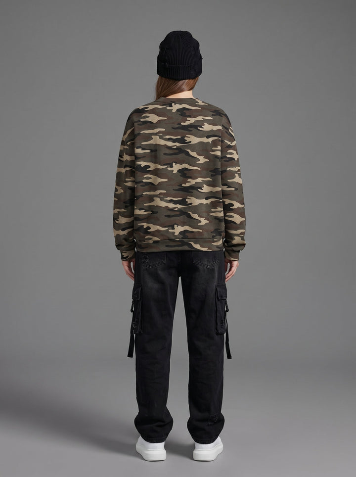 Camo Print Oversized Crewneck Sweatshirt