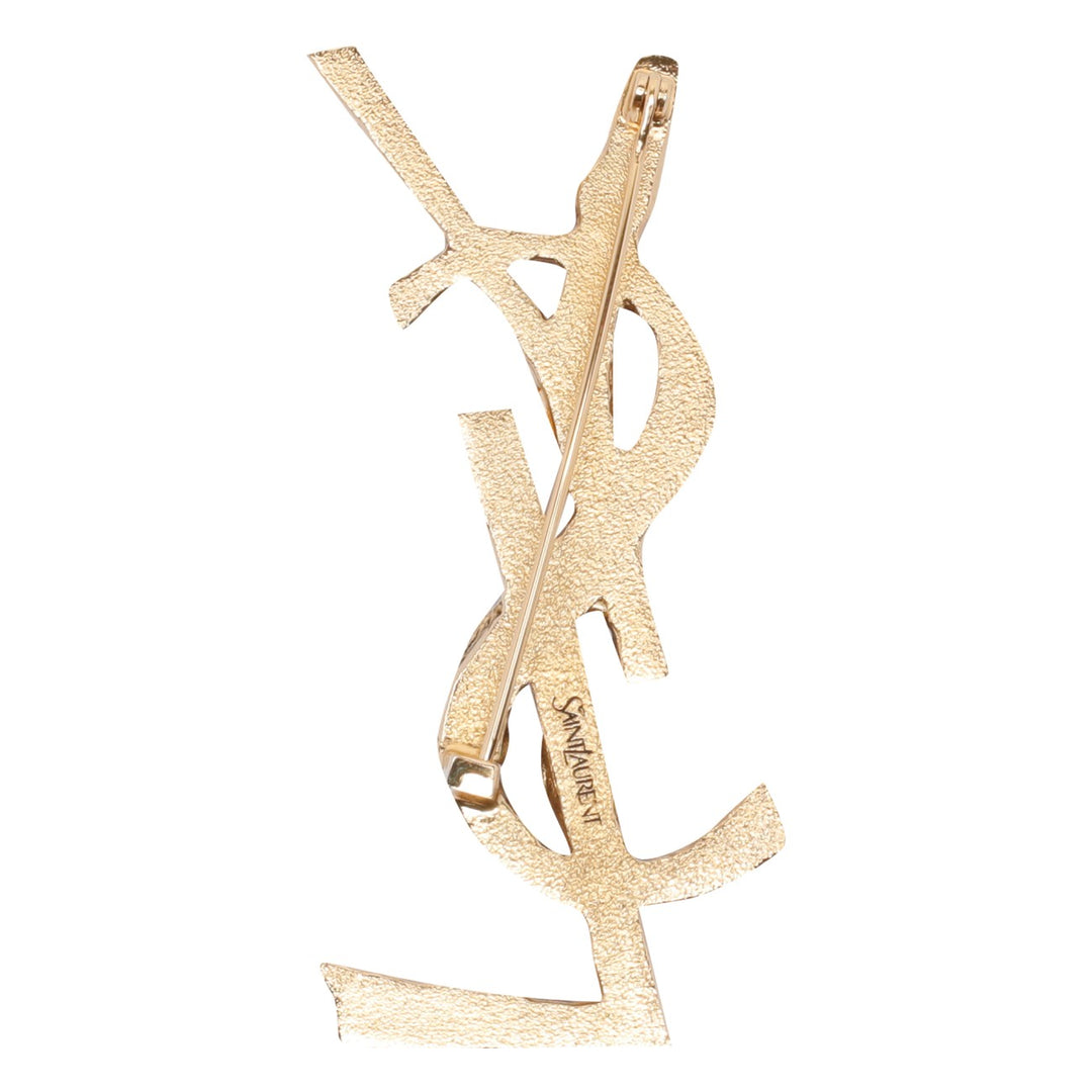 Saint Laurent Women Cassandre In Tiger's Eye, Sunstone And Metal Brooch