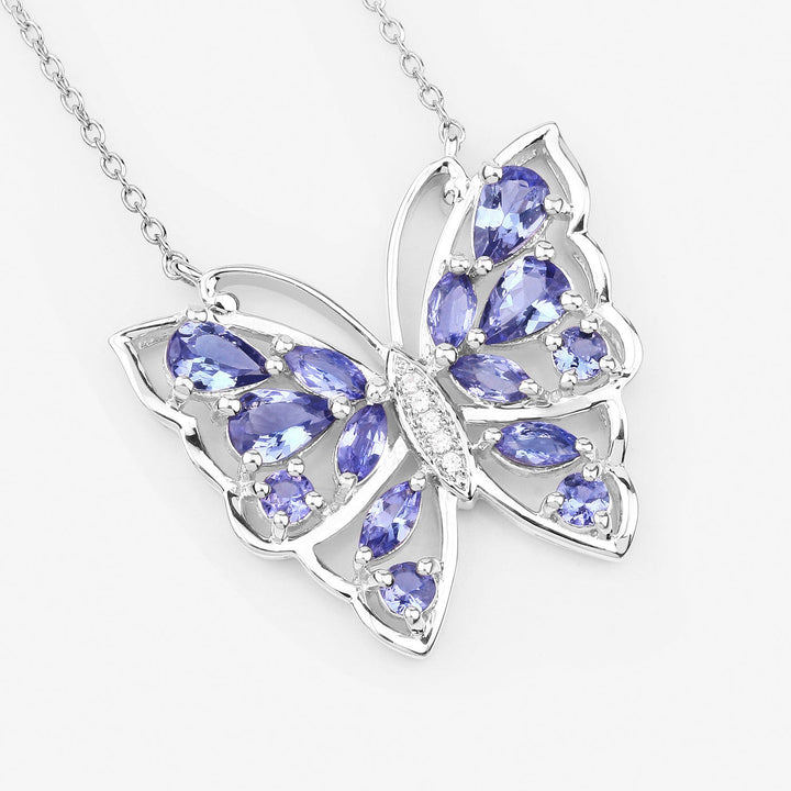 2.76 Carat Genuine Tanzanite and White Zircon .925 Sterling Silver Necklace
