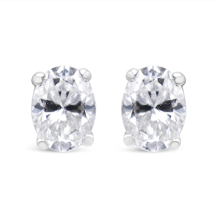 14K White Gold 1.00 Cttw Lab Grown Oval Solitaire Diamond Stud Earrings (F-G Color, VS2-SI1 Clarity)