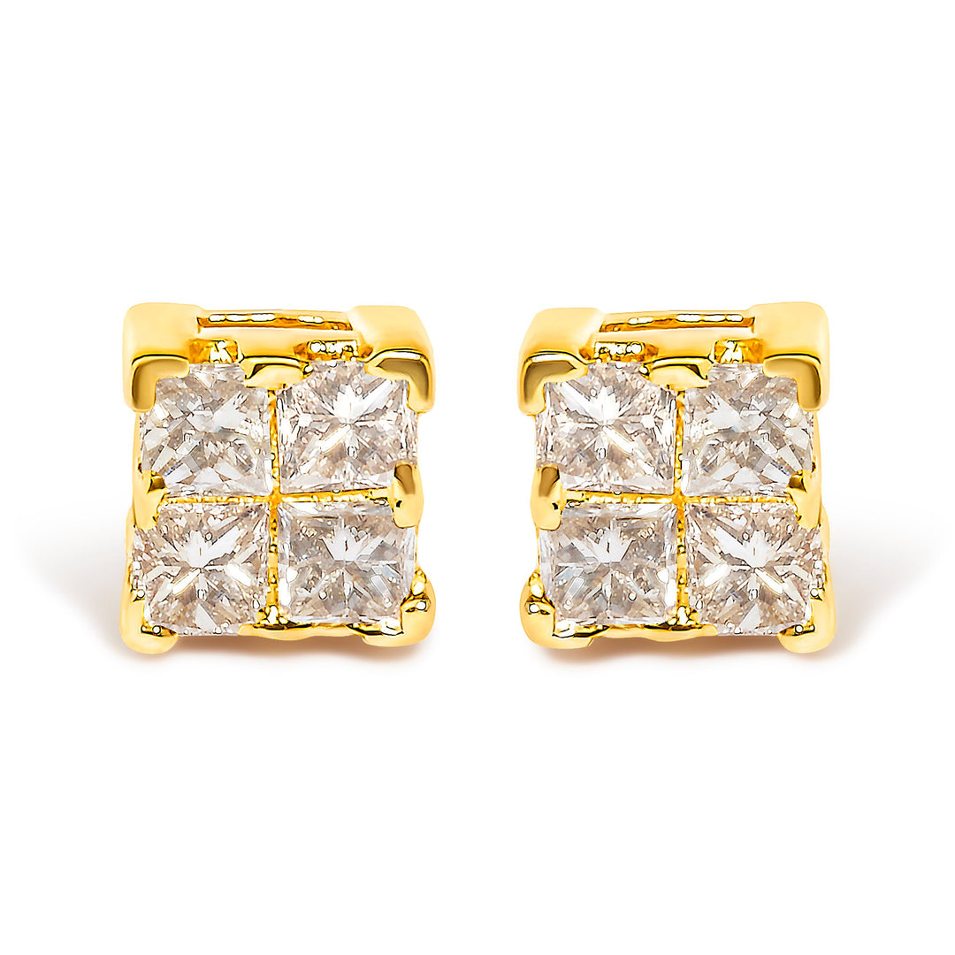 14K Yellow Gold 1/4 Cttw Invisible Set Princess-Cut Diamond Square Stud Earring (J-K Color, I1-I2 Clarity)