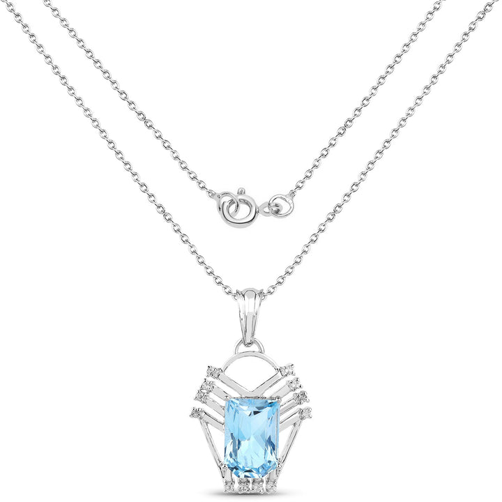 5.76 Carat Genuine Swiss Blue Topaz & White Topaz .925 Sterling Silver Pendant