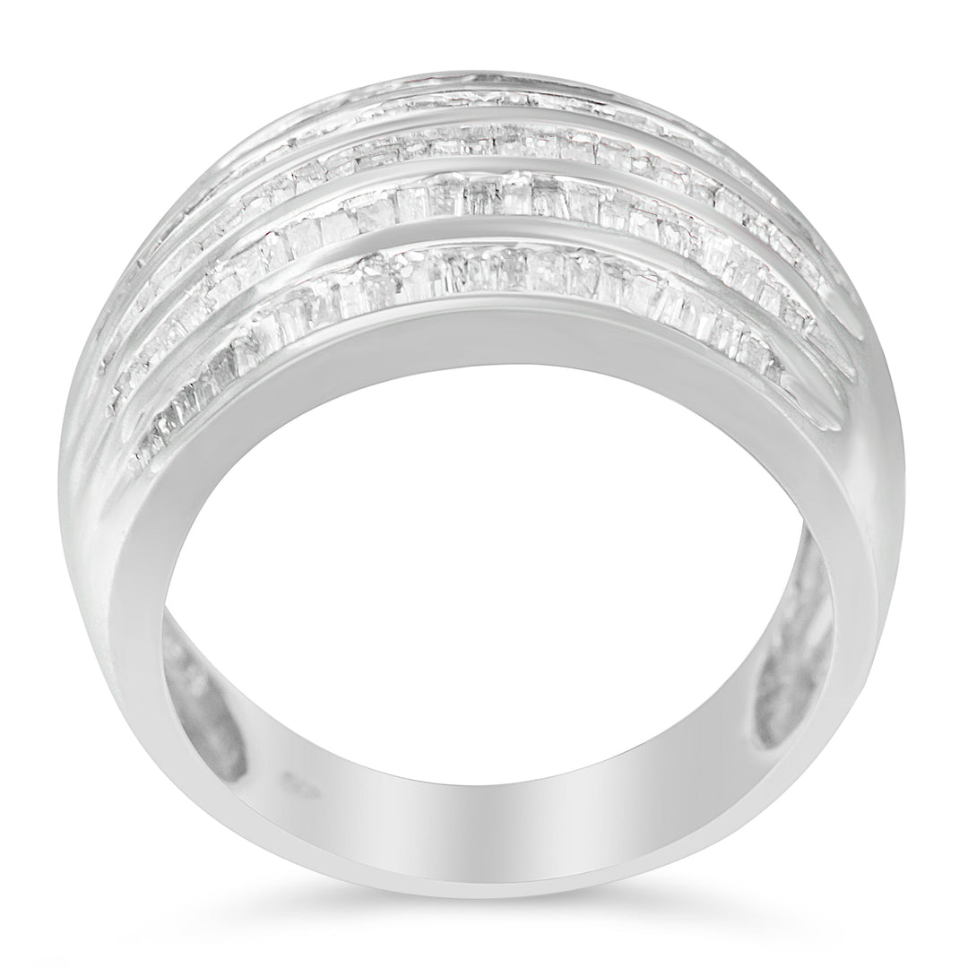 .925 Sterling Silver 1.0 Cttw Baguette-Cut Diamond 6-Row Channel Set Domed Tapered Cocktail Fashion Ring (H-I Color, I2-I3 Clarity) - Size 6-1/2