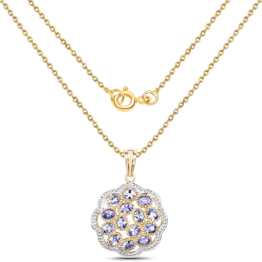 14K Yellow Gold Plated 2.38 Carat Genuine Tanzanite .925 Sterling Silver Pendant