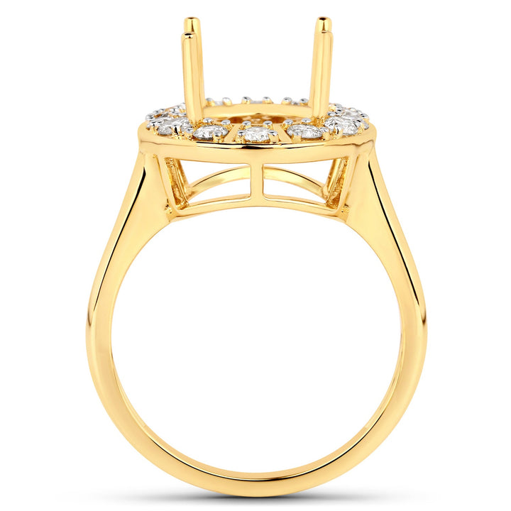 0.42 Carat Genuine White Diamond 14K Yellow Gold Semi Mount Ring - holds 11x9mm Oval Gemstone