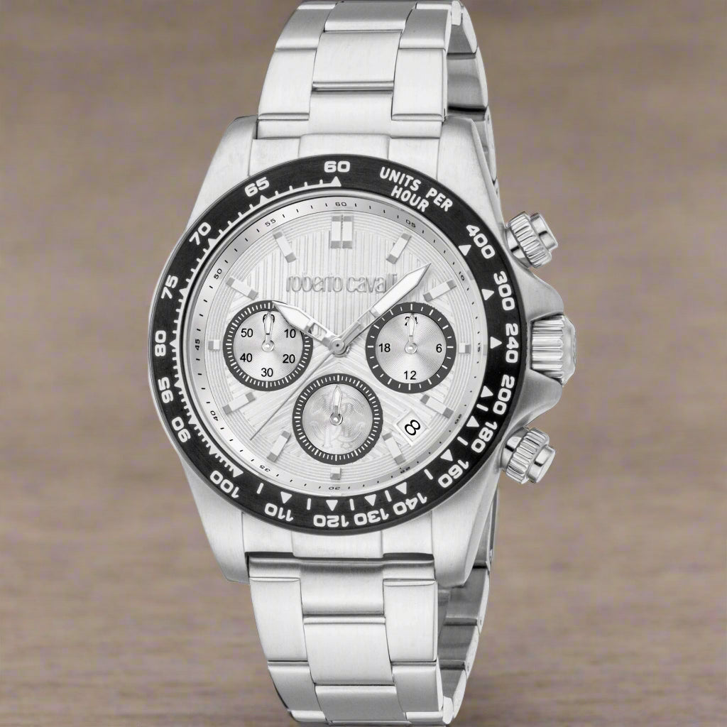 Roberto Cavalli mens silver with white dial chronograph Watches