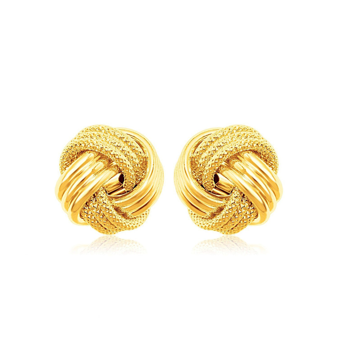 14k Yellow Gold Love Knot with Ridge Texture Earrings