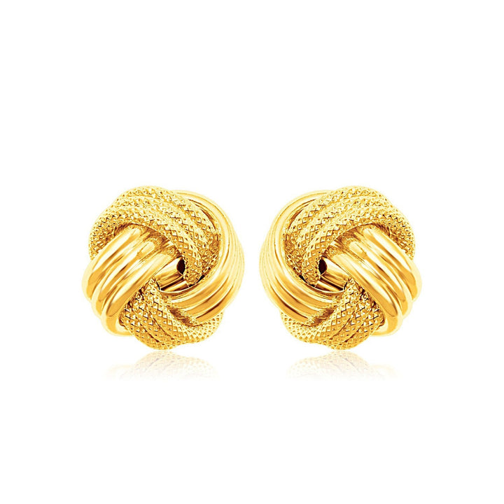 14k Yellow Gold Love Knot with Ridge Texture Earrings