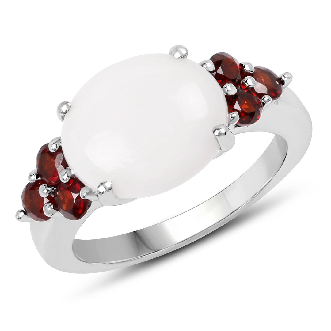 3.58 Carat Genuine Opal &amp; Garnet .925 Sterling Silver Ring