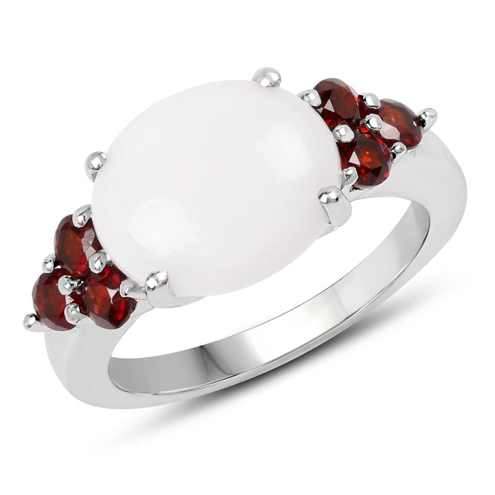 3.58 Carat Genuine Opal &amp; Garnet .925 Sterling Silver Ring