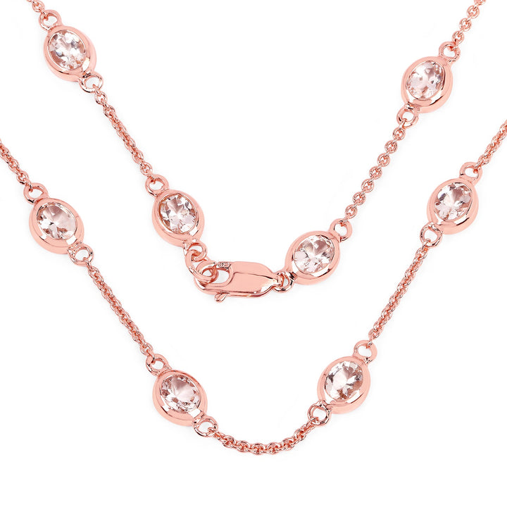 14K Rose Gold Plated 4.50 Carat Genuine Morganite .925 Sterling Silver Necklace