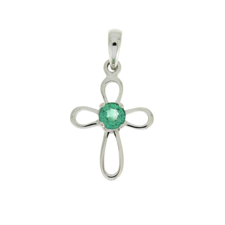.19ct Emerald Cross Religious Pendant 10KT White Gold