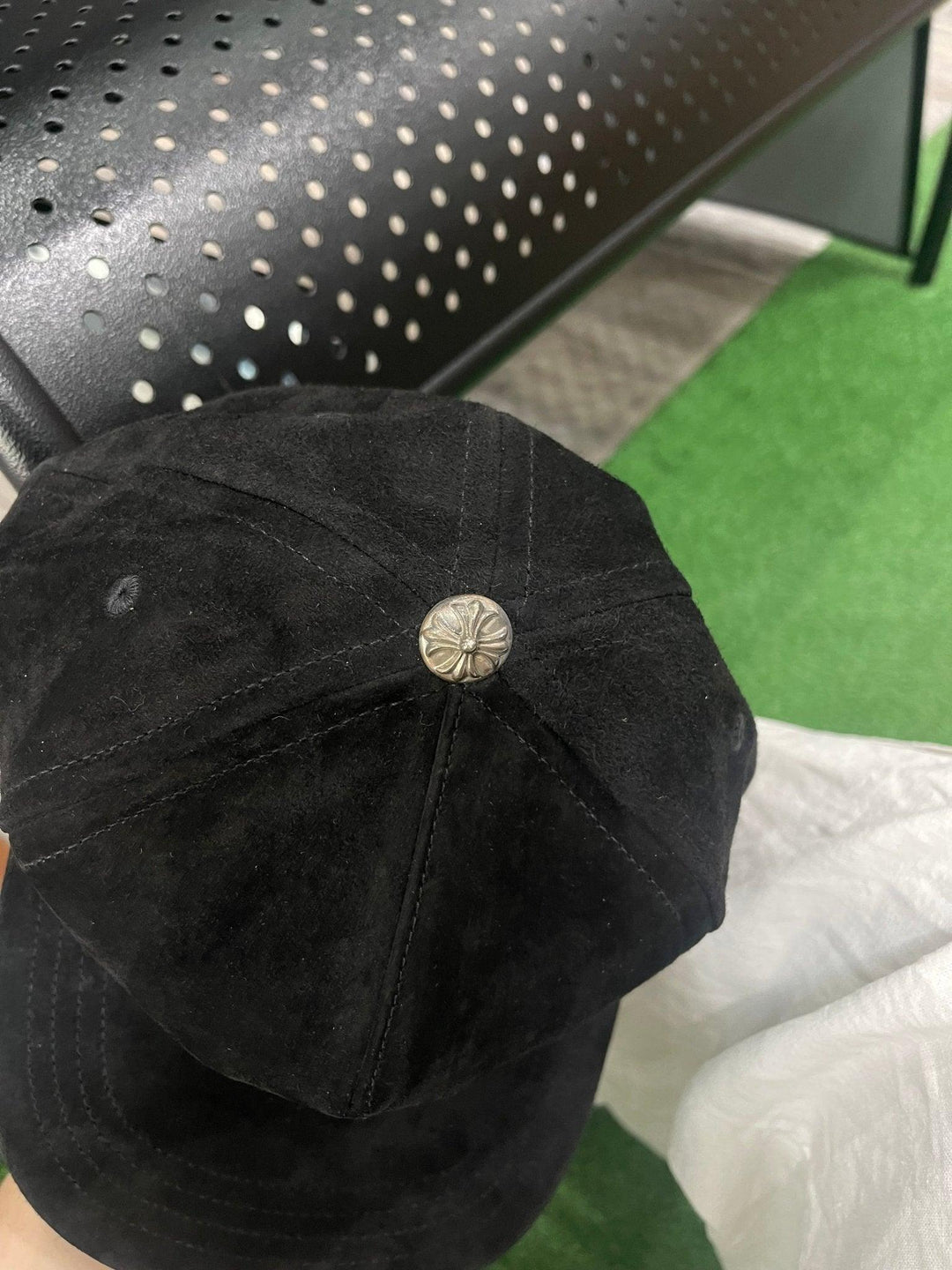 Chrome Hearts 5 Panel Suede Dagger Baseball Cap Black