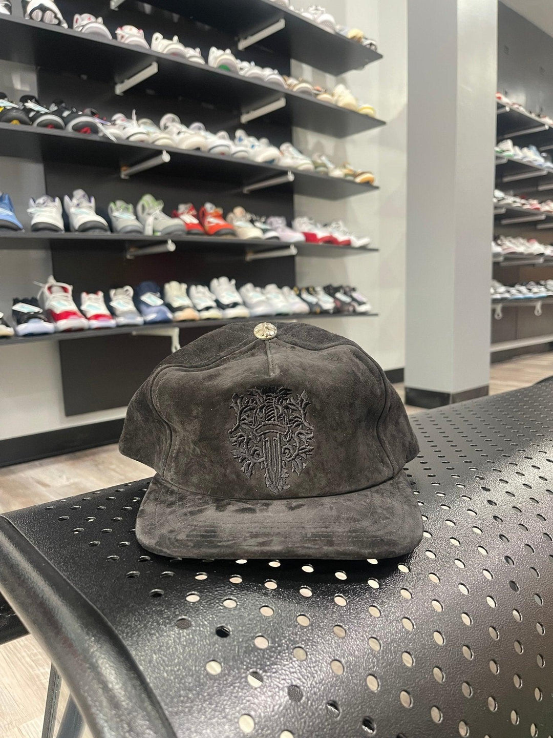 Chrome Hearts 5 Panel Suede Dagger Baseball Cap Black