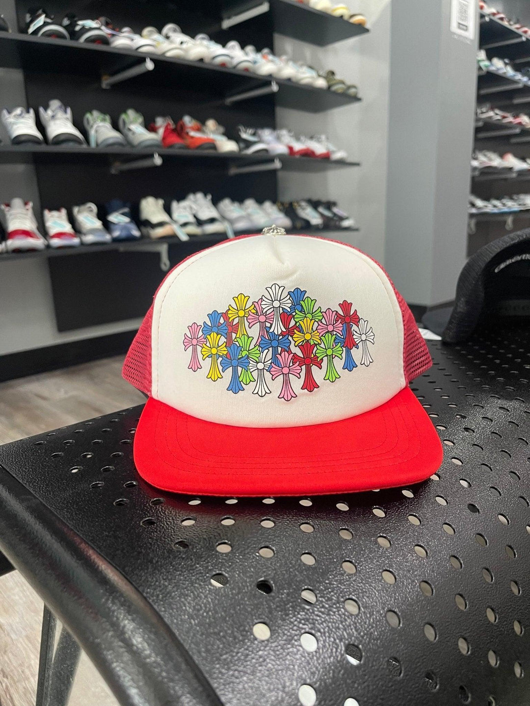 Chrome Hearts Cemetery Cross Trucker Hat Red / White