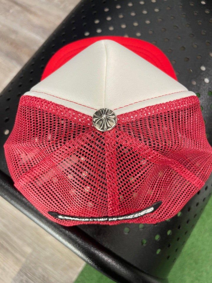 Chrome Hearts Cemetery Cross Trucker Hat Red / White