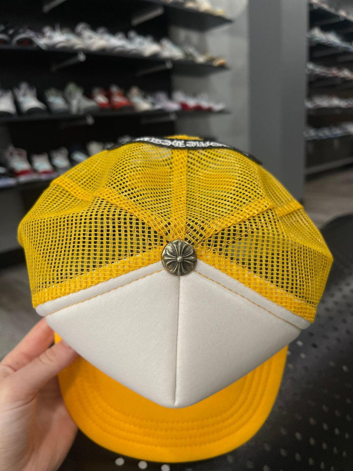 Chrome Hearts Cemetery Cross Trucker Hat Yellow & White