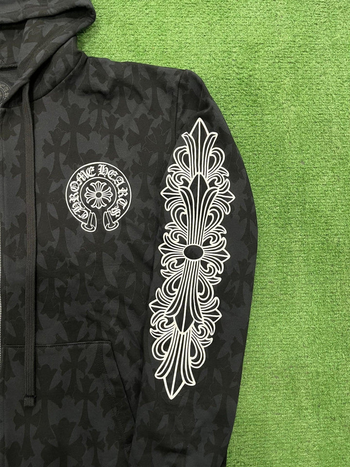 Chrome Hearts Cemetery Cross Zip-Up Hoodie Black