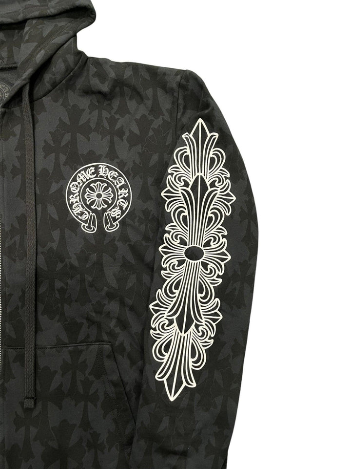 Chrome Hearts Cemetery Cross Zip-Up Hoodie Black