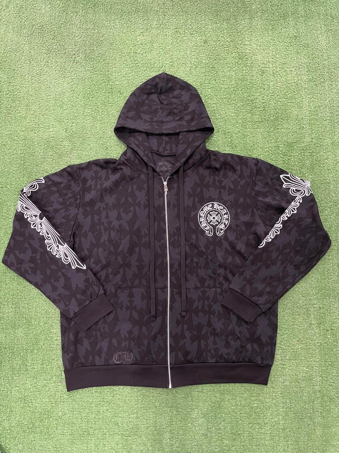 Chrome Hearts Cemetery Cross Zip-Up Hoodie Black