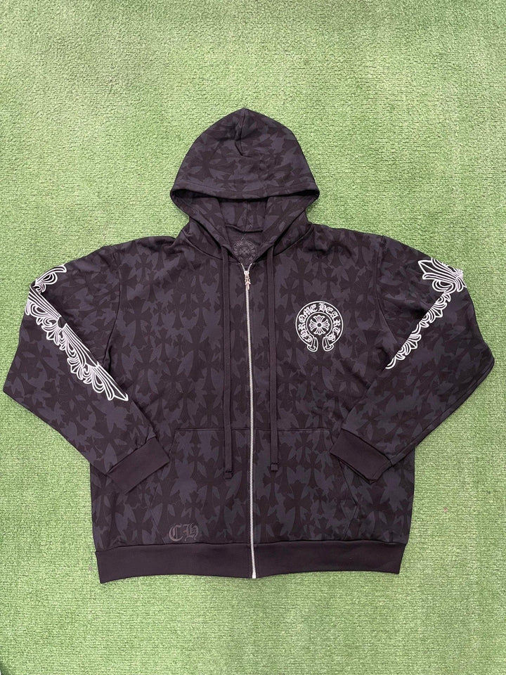Chrome Hearts Cemetery Cross Zip-Up Hoodie Black